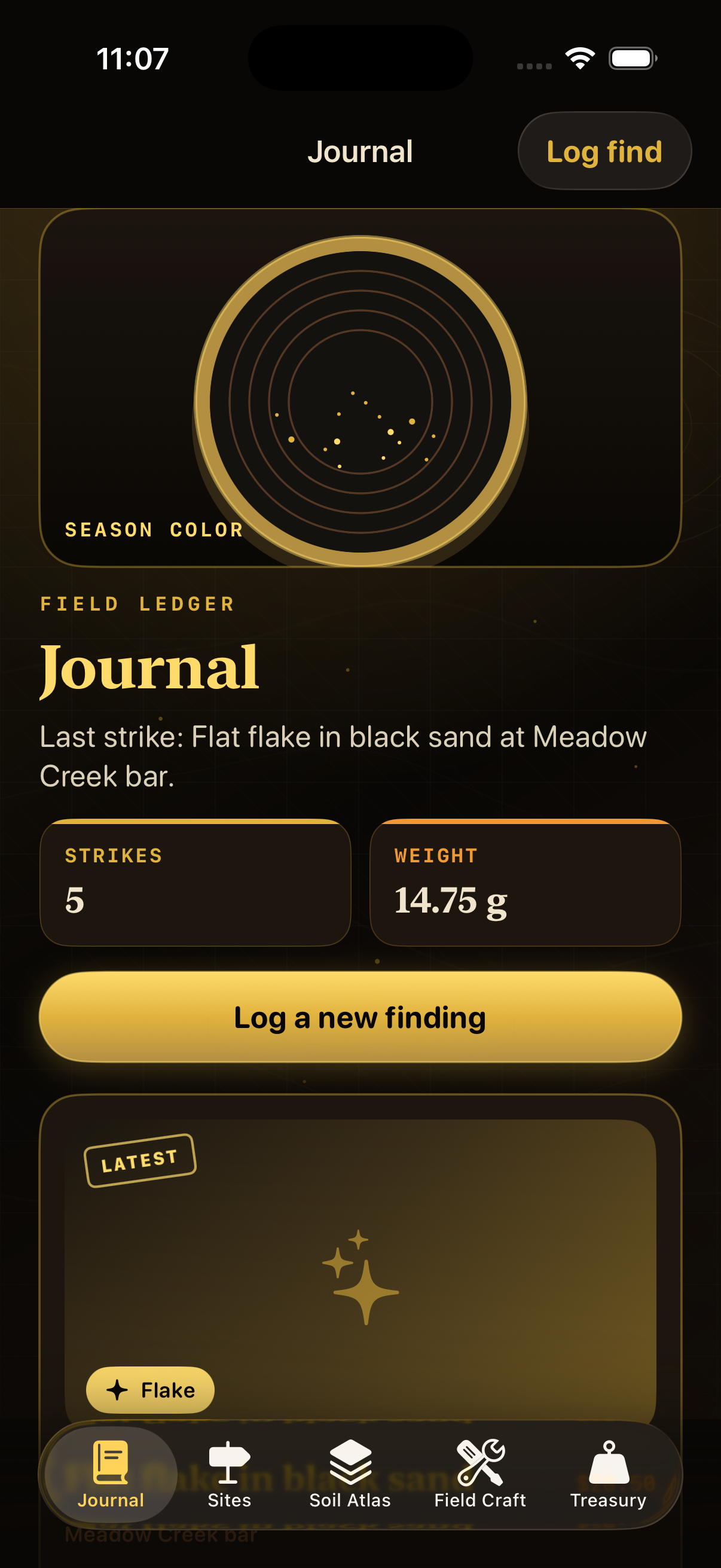 Journal feed with latest strike hero card